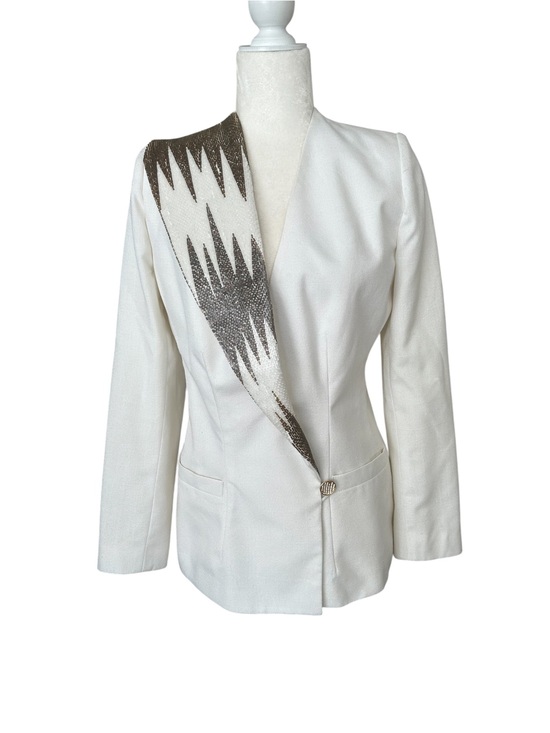 Jackets & Blazers - White Sequin Embellished Blazer Size Small | Elegant Statement Jacket